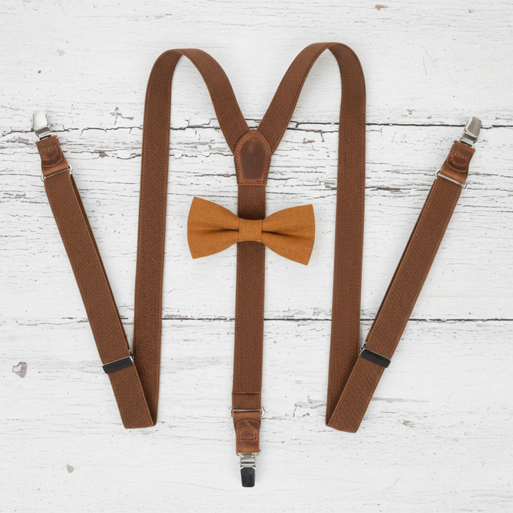 Terracotta Suspenders & Multi-Color Bow Tie Set