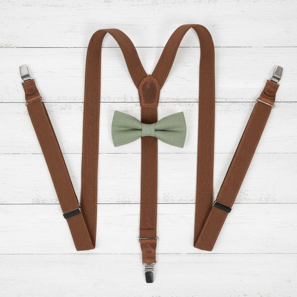 Terracotta Suspenders & Multi-Color Bow Tie Set