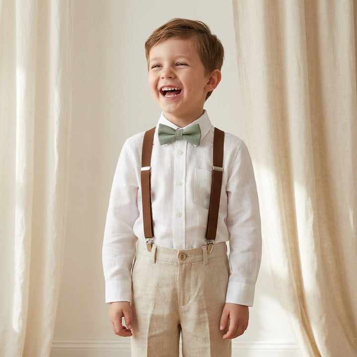 Terracotta Elastic Suspenders & Multi - Color Linen Bow Tie Set - Hemmitie