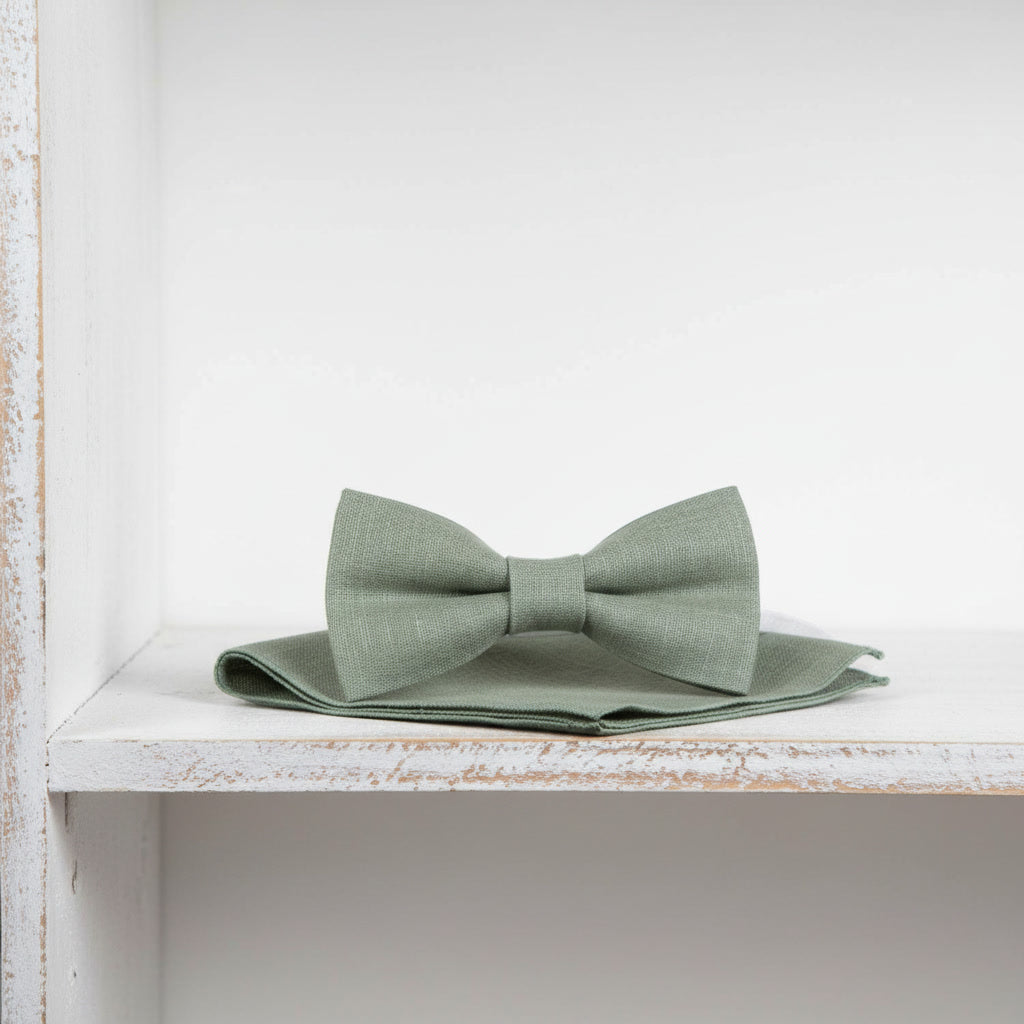 Groomsmen Sage Bow Tie & Pocket Square Sets