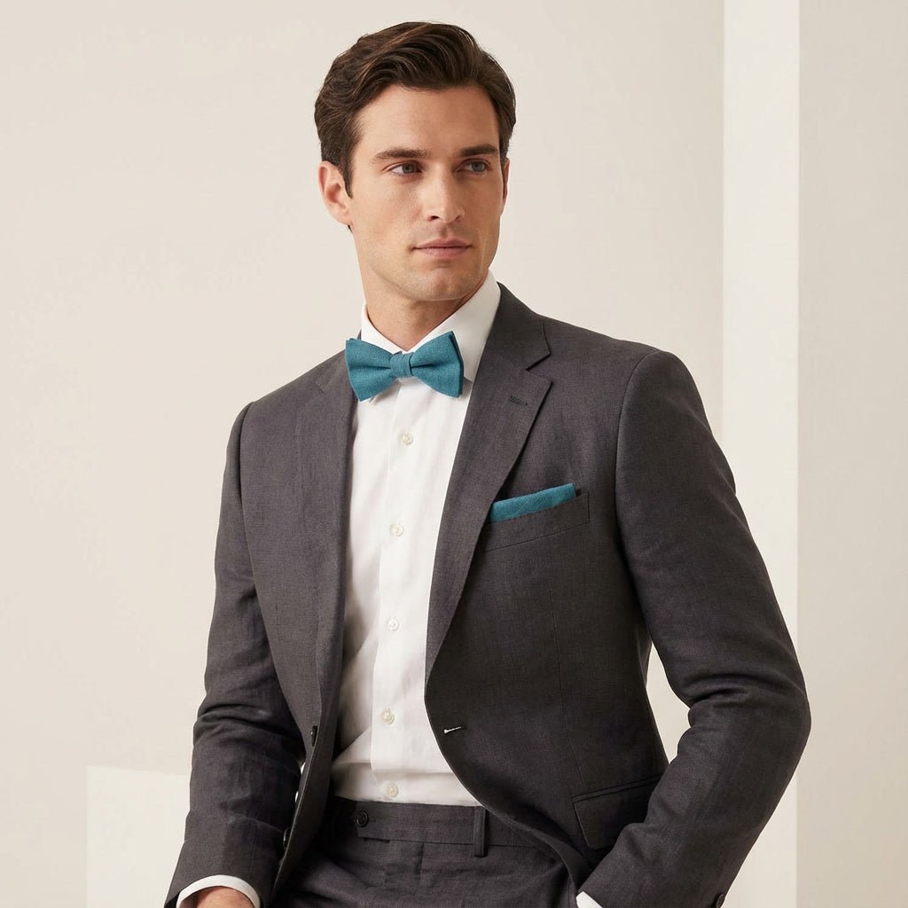 Teal Pocket Square & Bow tie Set - Hemmitie