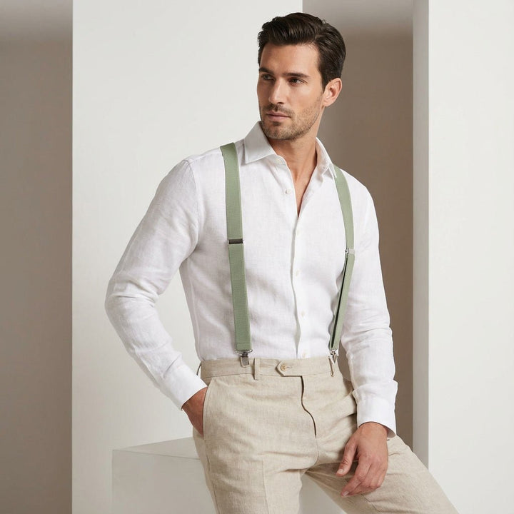 X - Back Elastic Suspenders | Sage Green, Light Sage & Dark Khaki - Hemmitie