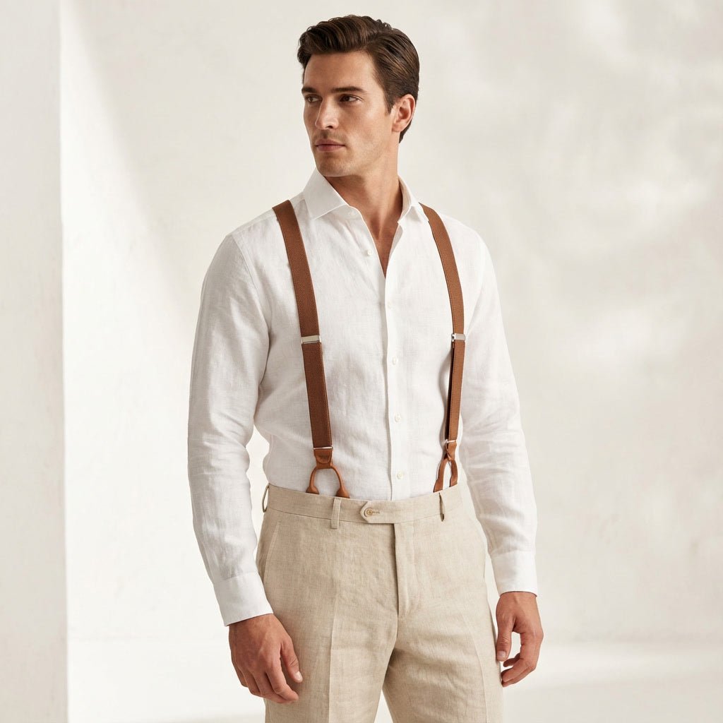 Adult Rustic Brown Y - Back Personalized Suspenders - Hemmitie