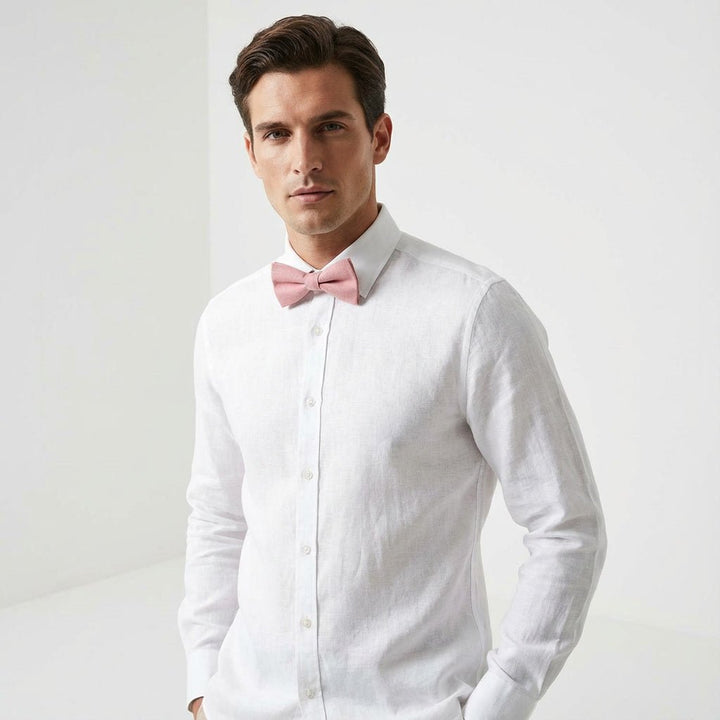 Blush Pink Linen Bow Tie Classic - Hemmitie