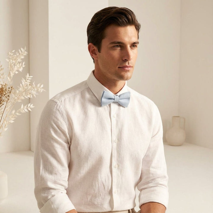 Dusty Blue Pre - tied Linen Bow tie - Hemmitie