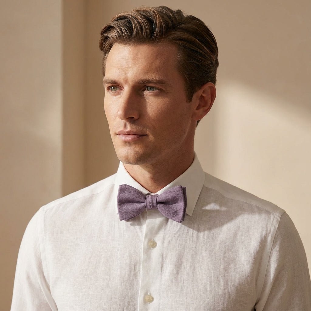 Dusty Purple Pre - tied Linen Bow Tie - Hemmitie