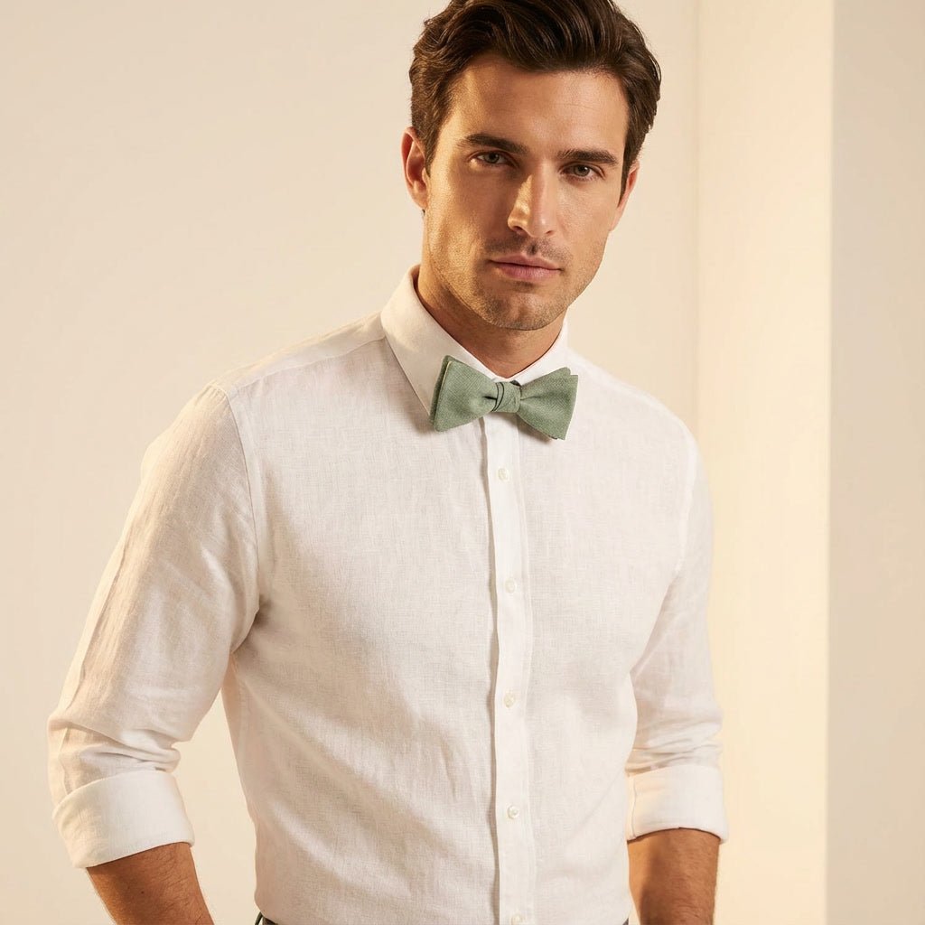 Sage Green Linen Pre - Tied Bow Tie - Hemmitie