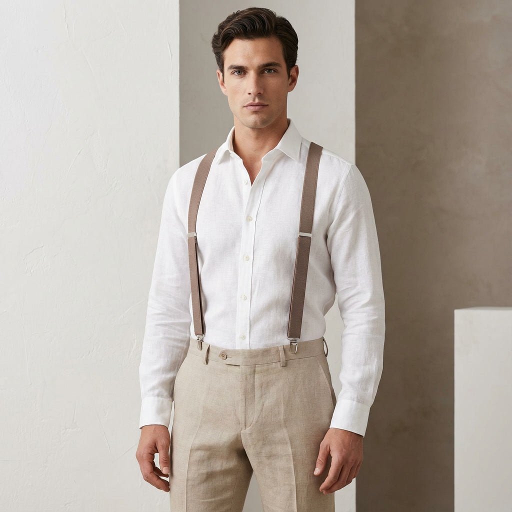Taupe Brown Elastic X - Back Suspenders | Comfortable All - Size Fit - Hemmitie