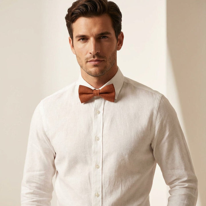 Terracotta Brown Linen Bow Tie - Hemmitie