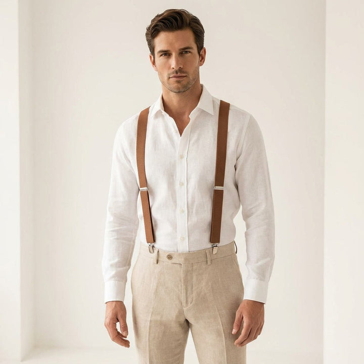 Taupe Brown Elastic X - Back Suspenders | Comfortable All - Size Fit - Hemmitie