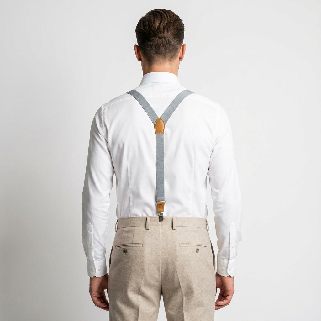 Gray Elastic Suspenders & Linen Bow Tie Set | Adult & Kids Sizes - Hemmitie