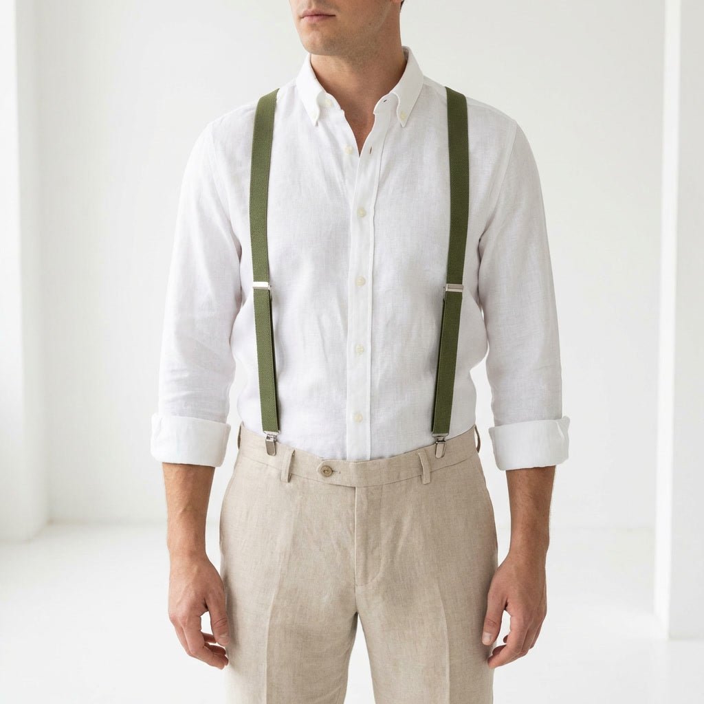 X - Back Elastic Suspenders | Sage Green, Light Sage & Dark Khaki - Hemmitie
