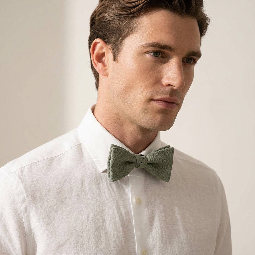 Army Green Linen Pre - tied Bow Tie - Hemmitie