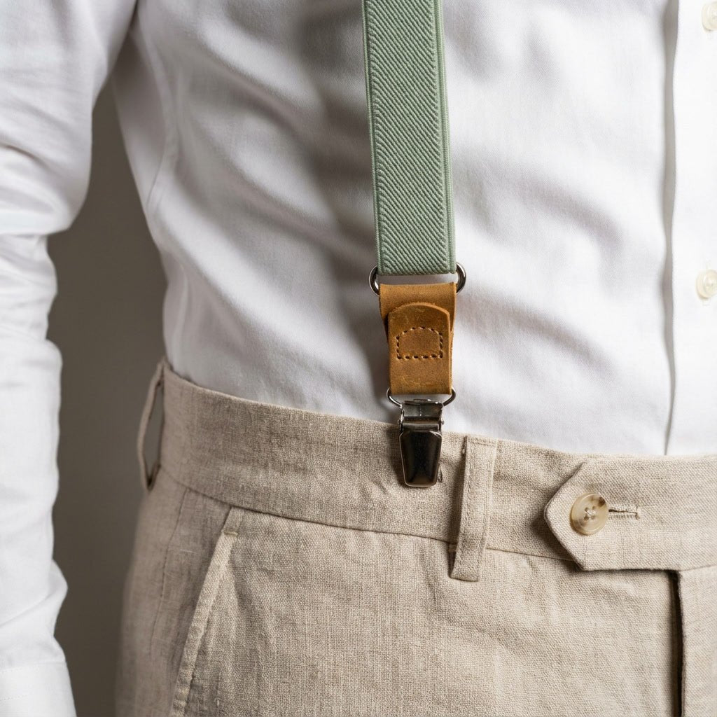 Men's Linen Bow Tie & Elastic Button Suspenders Set - Hemmitie