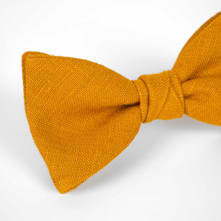 Honey Yellow Linen Pre - Tied Butterfly Bow Tie - Hemmitie