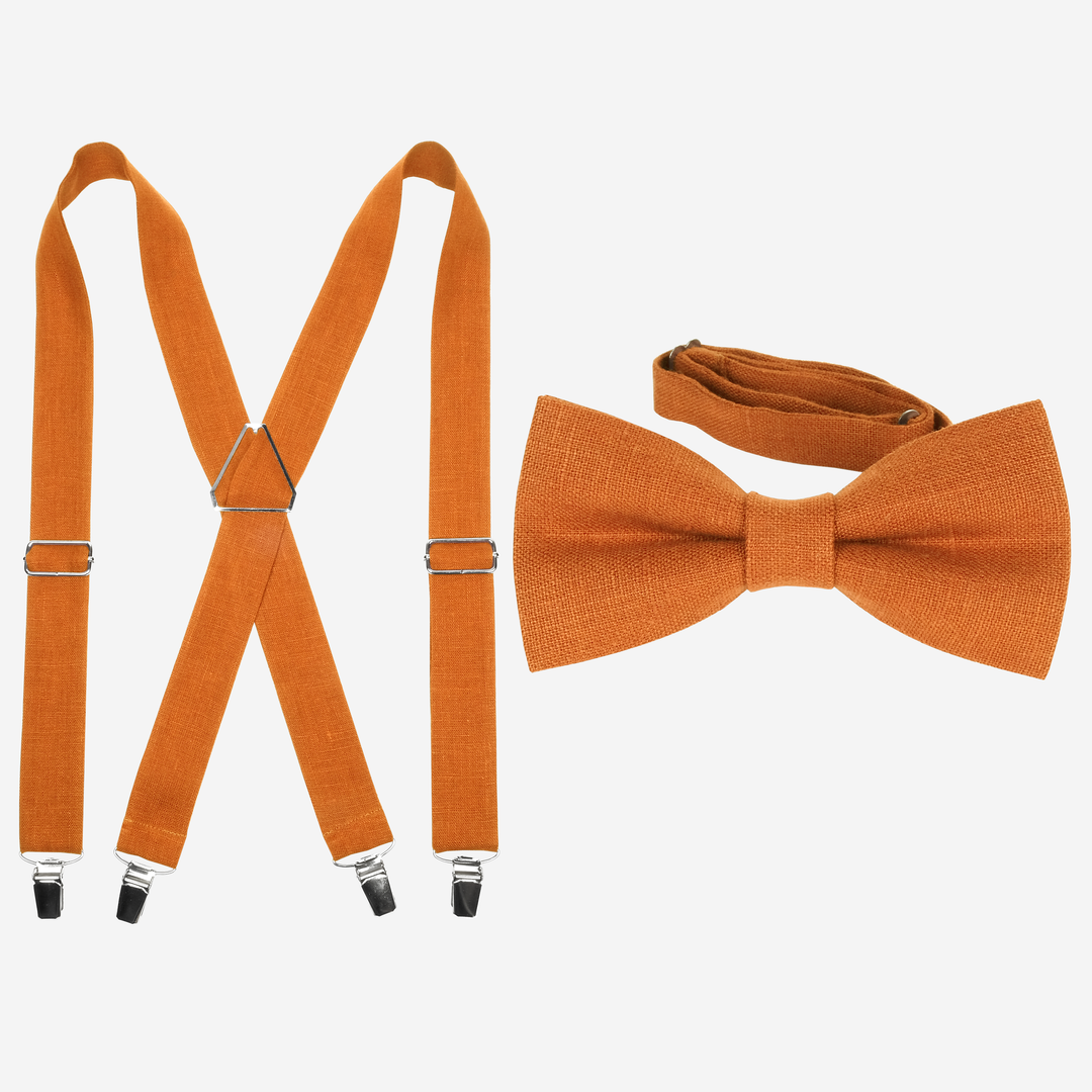 Terracotta Linen Suspenders & Bow Tie Set - Adult & Boys Sizes