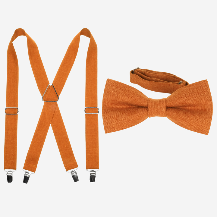 Terracotta Linen Suspenders & Bow Tie Set - Adult & Boys Sizes