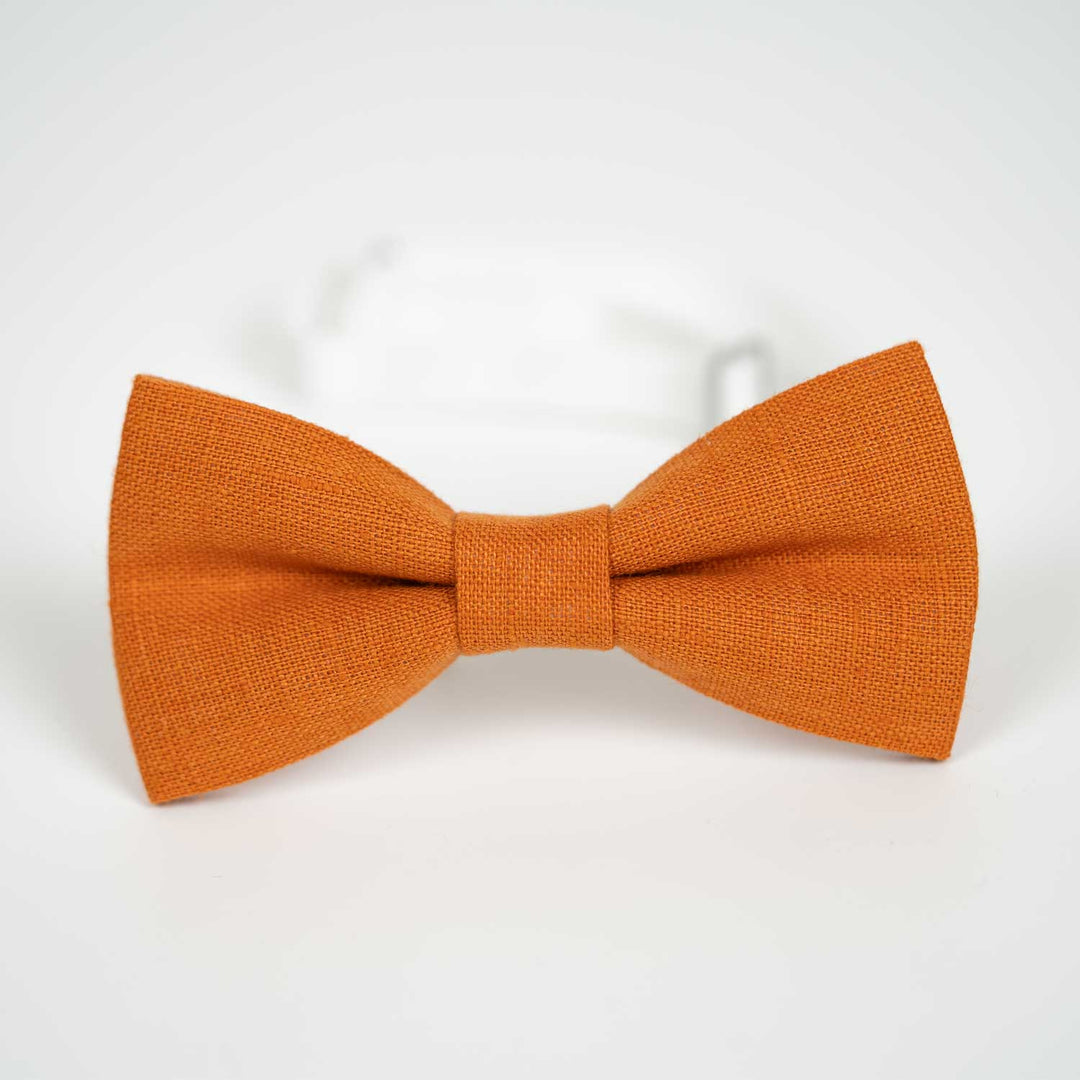Orange Linen Bow Tie and Pocket Square Set
