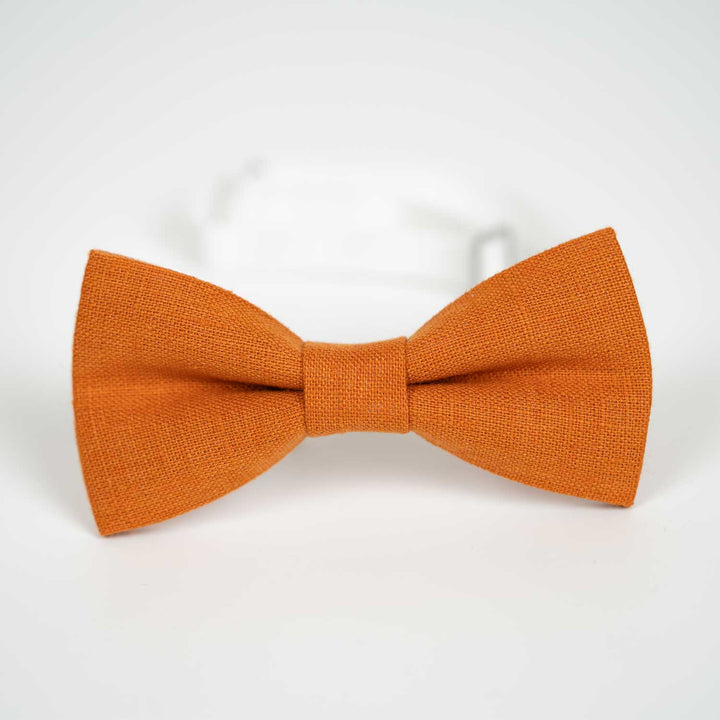 Orange Linen Bow Tie and Pocket Square Set