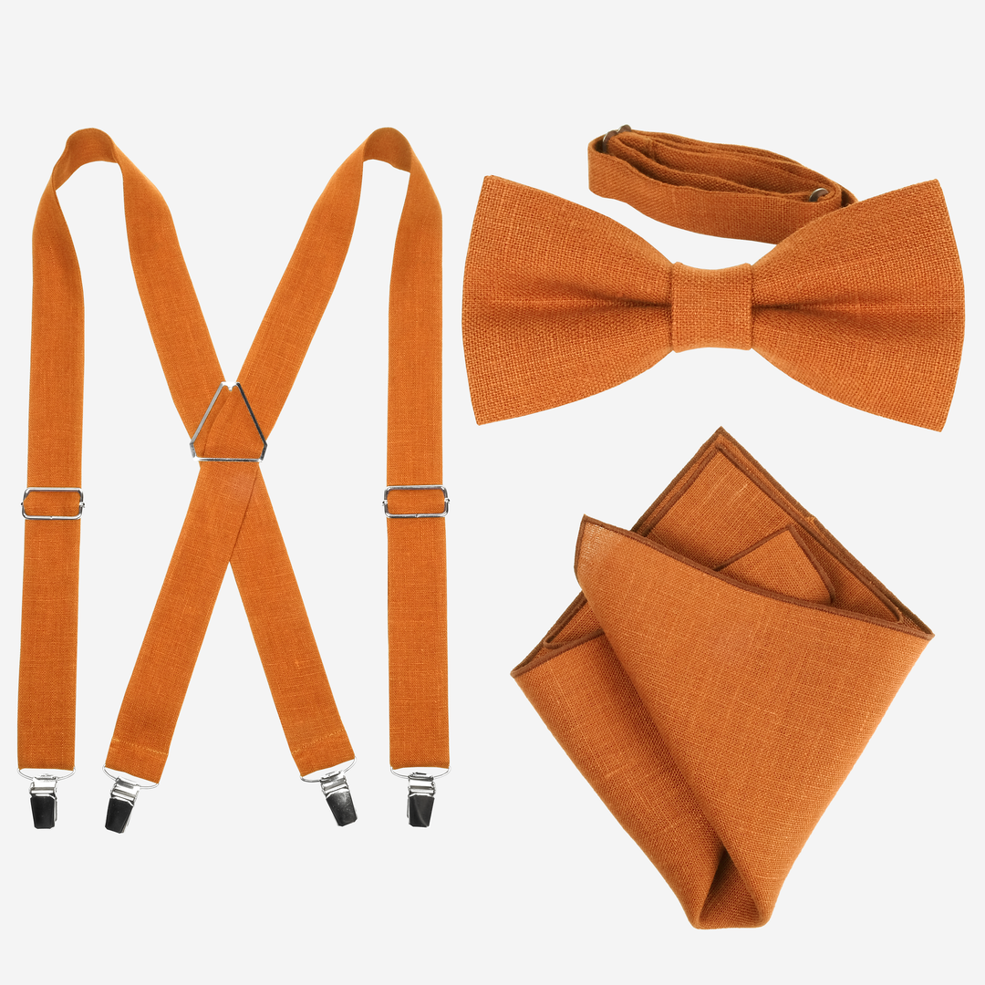 Linen Suspenders, Bow Tie and Pocket Square Set