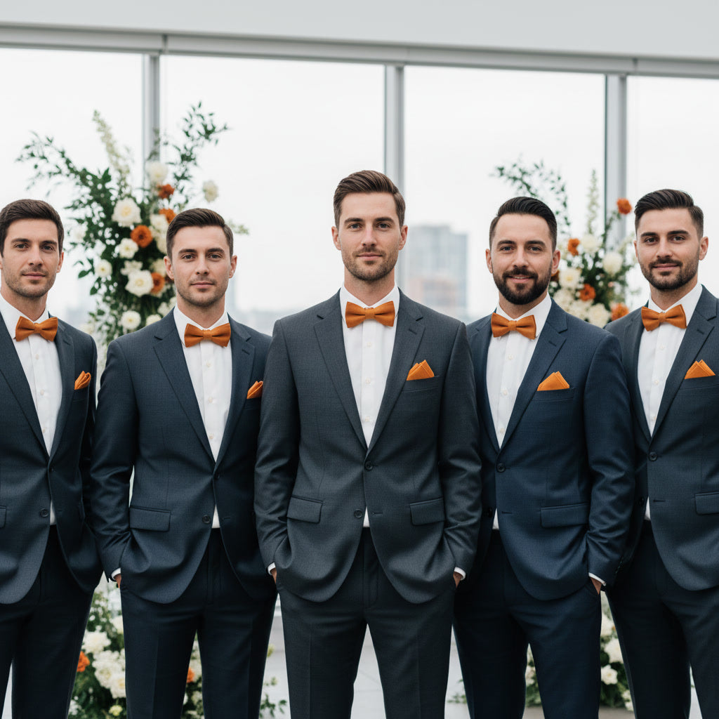 Orange Linen Bow Tie and Pocket Square Set
