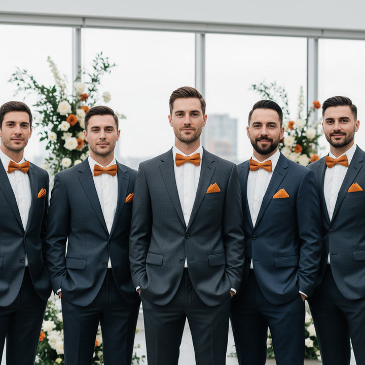 Orange Linen Bow Tie and Pocket Square Set