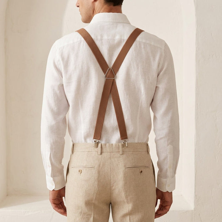Taupe Brown Elastic X - Back Suspenders | Comfortable All - Size Fit - Hemmitie