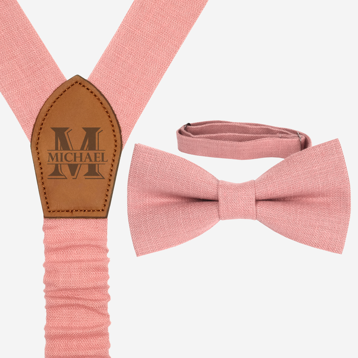 Blush Pink Personalized Suspenders Bow tie Set