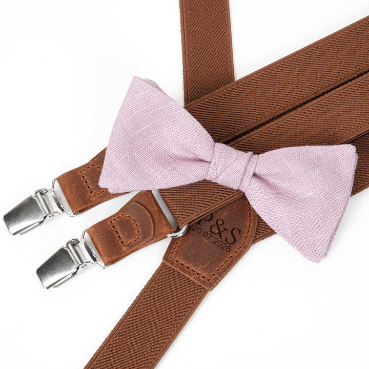 Personalized Rustic Terracotta Suspenders & Linen Bow Tie Set - Hemmitie