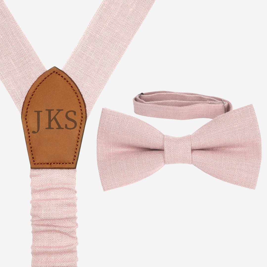 Blush Pink Personalized Suspenders Bow tie Set