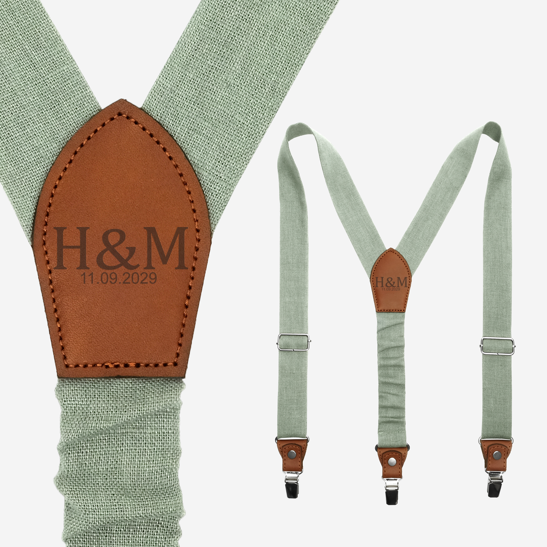 Personalized Linen Sage Green Suspenders