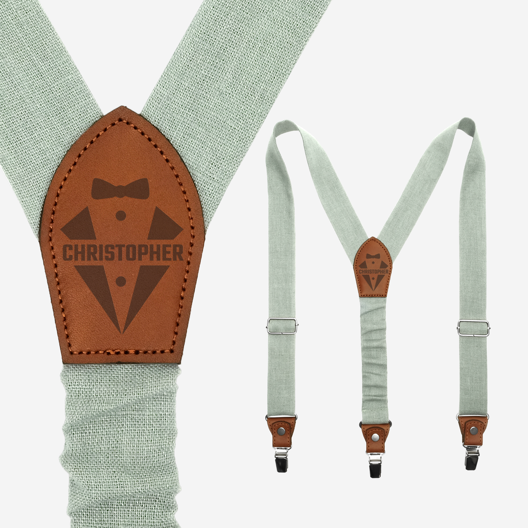 Personalized Linen Sage Green Suspenders