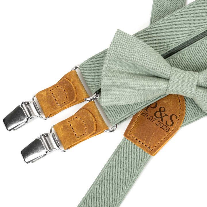 Men's Linen Bow Tie & Elastic Button Suspenders Set - Hemmitie
