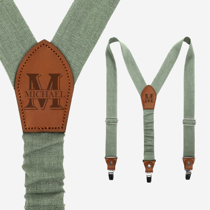 Personalized Linen Sage Green Suspenders