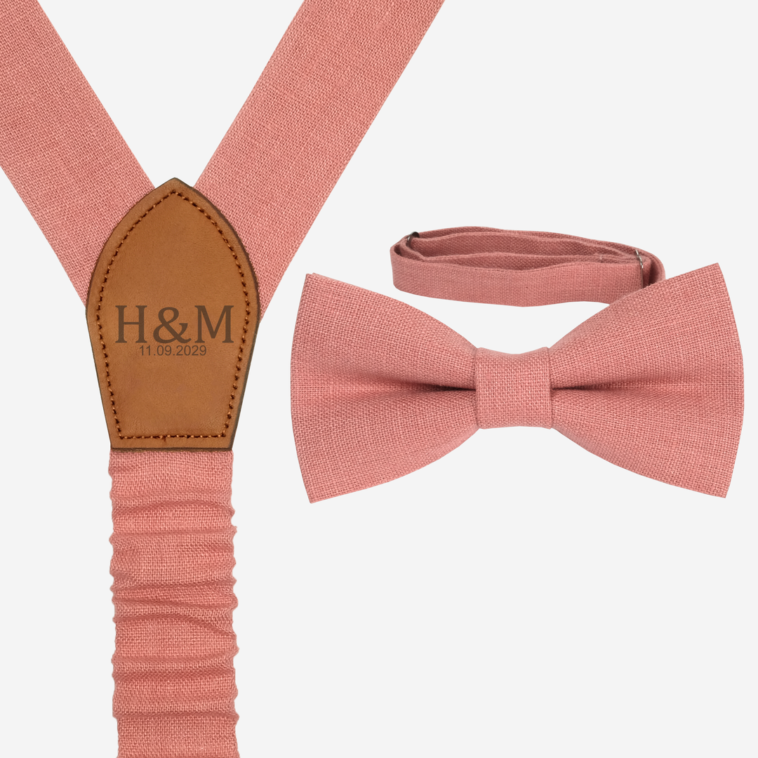 Blush Pink Personalized Suspenders Bow tie Set