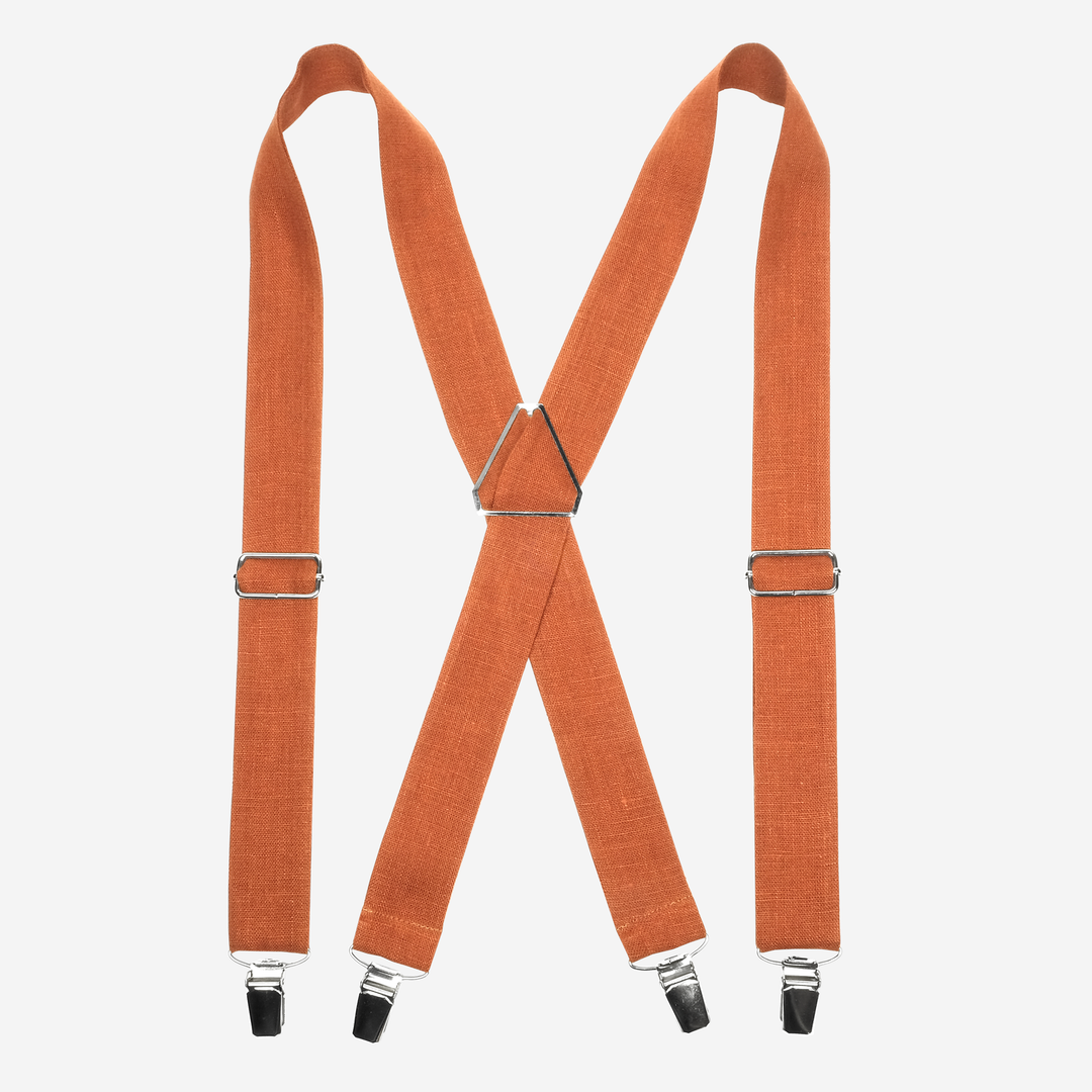 Terracotta Linen X-Back Suspenders Men And Boy sizes