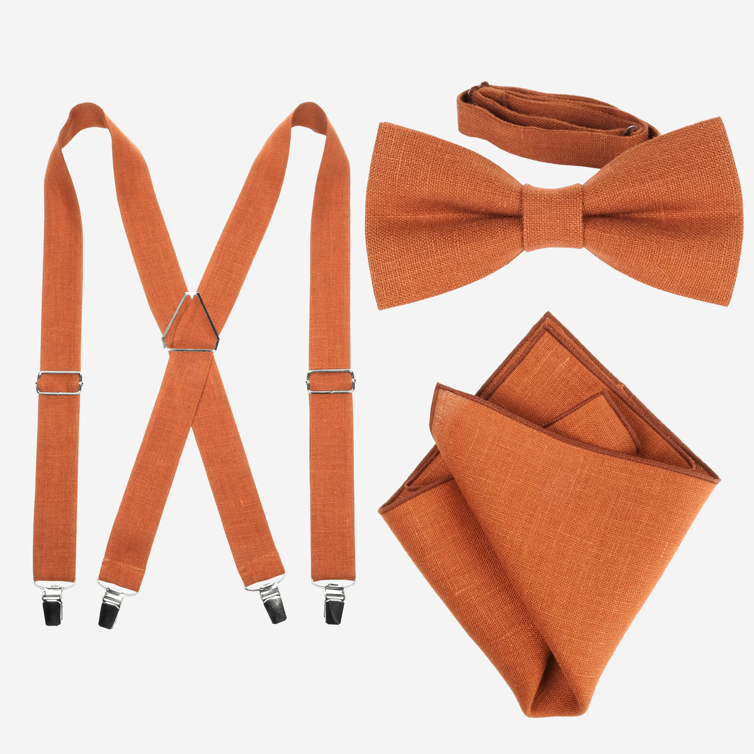 Linen Suspenders, Bow Tie and Pocket Square Set