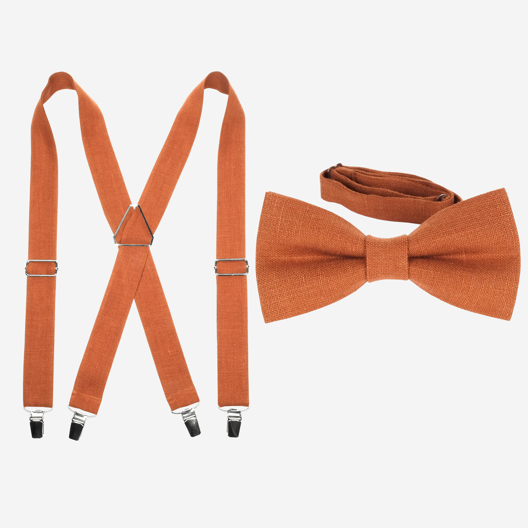 Terracotta Linen Suspenders & Bow Tie Set - Adult & Boys Sizes