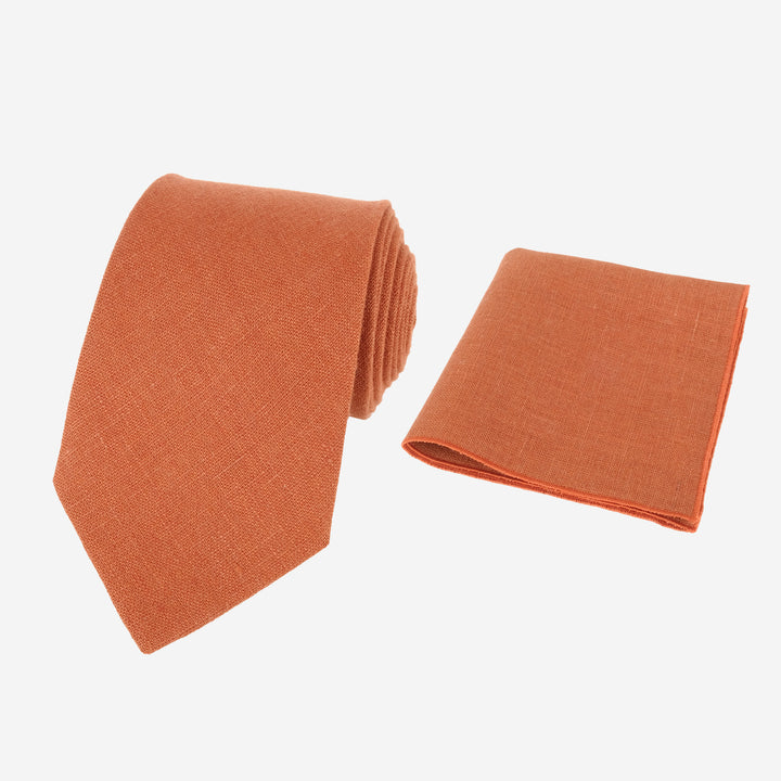 Terracotta necktie pocket square set
