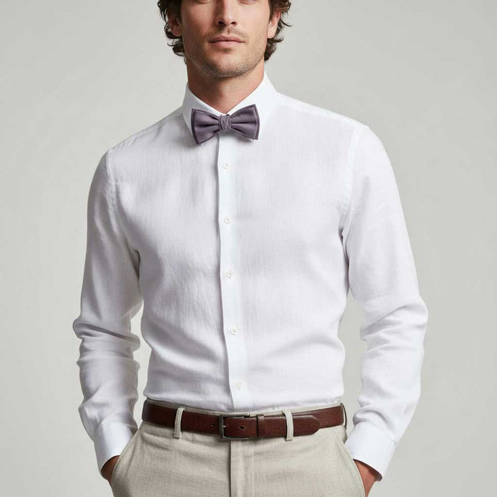 Dusty purple linen bow tie