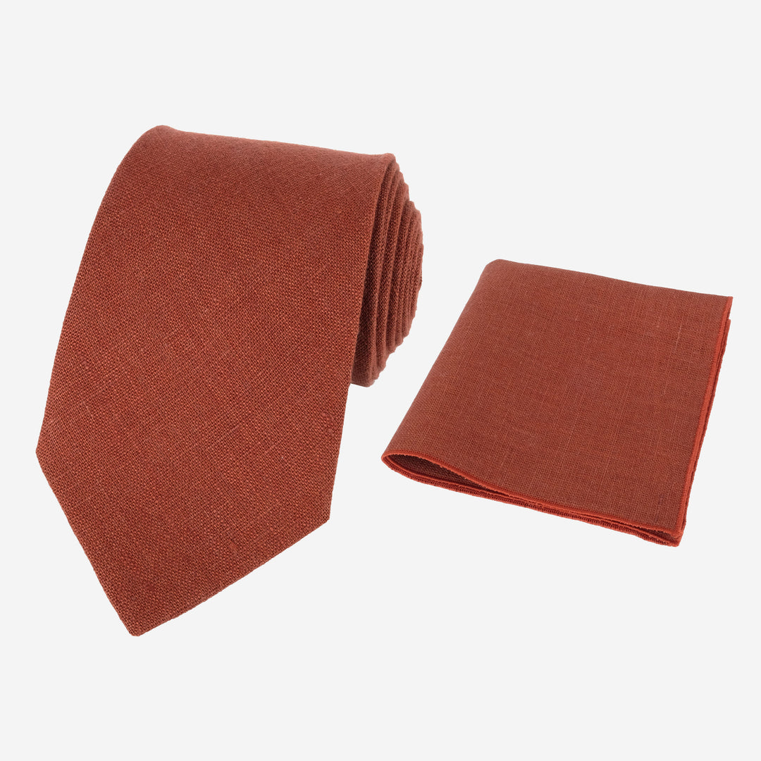 Terracotta necktie pocket square set