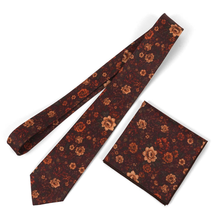 Burgundy Floral Cotton Satin Necktie