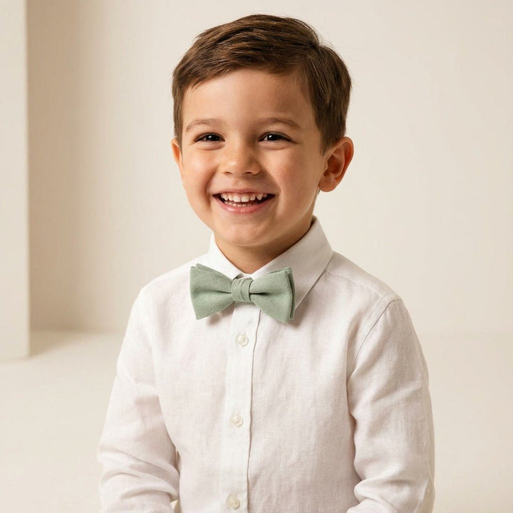 Light Sage Green Linen Bow Tie Pre - tied Rustic Style - Hemmitie