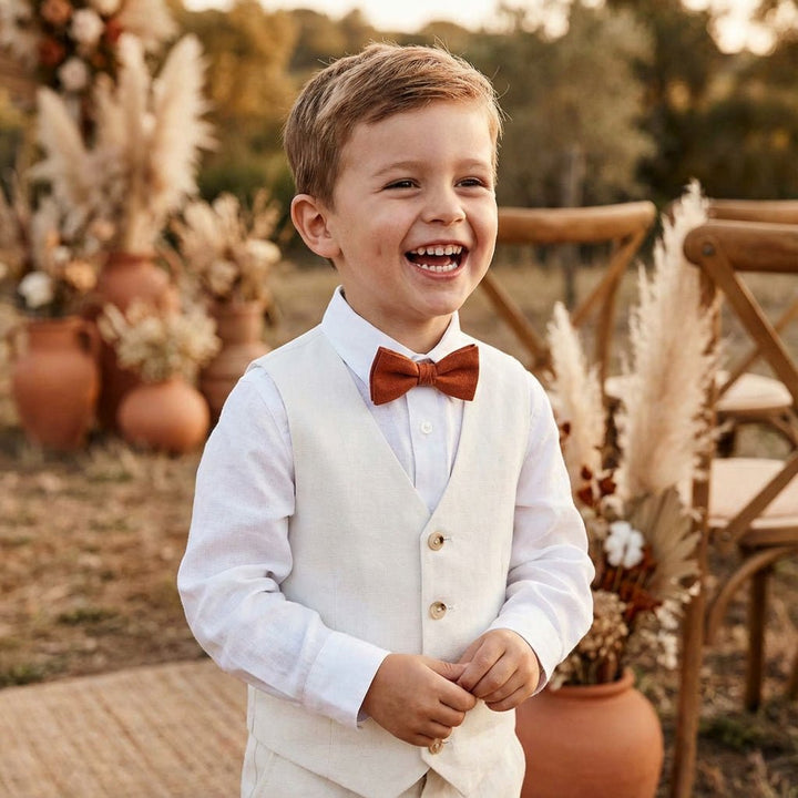 Terracotta Rustic Linen Bow Tie | Handmade Pre - Tied - Hemmitie