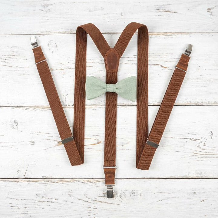 Personalized Rustic Terracotta Suspenders & Linen Bow Tie Set - Hemmitie