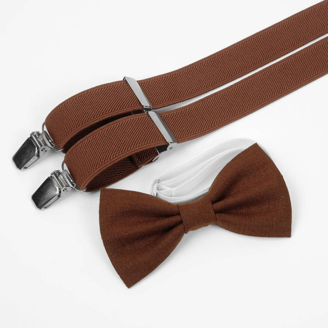 Matching Elastic Suspenders & Linen Bow Tie Set
