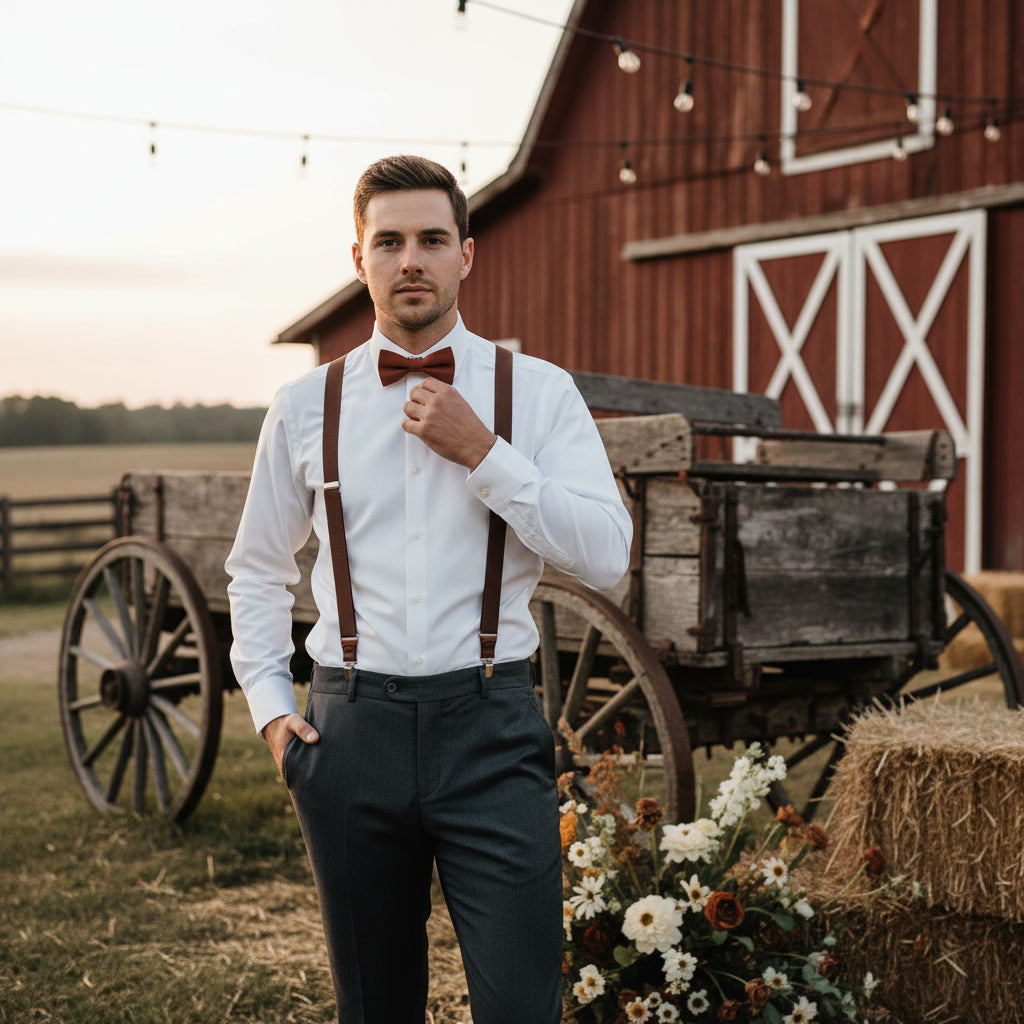 Terracotta Suspenders & Multi-Color Bow Tie Set