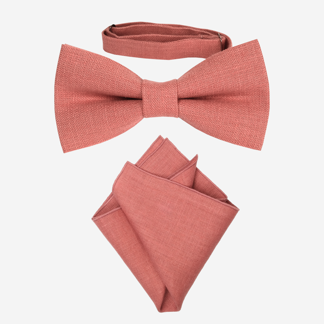 Coral Bow Tie and Pocket Square Set