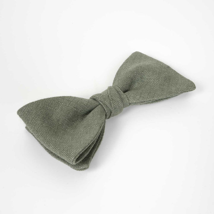 Army Green Linen Pre - tied Bow Tie - Hemmitie