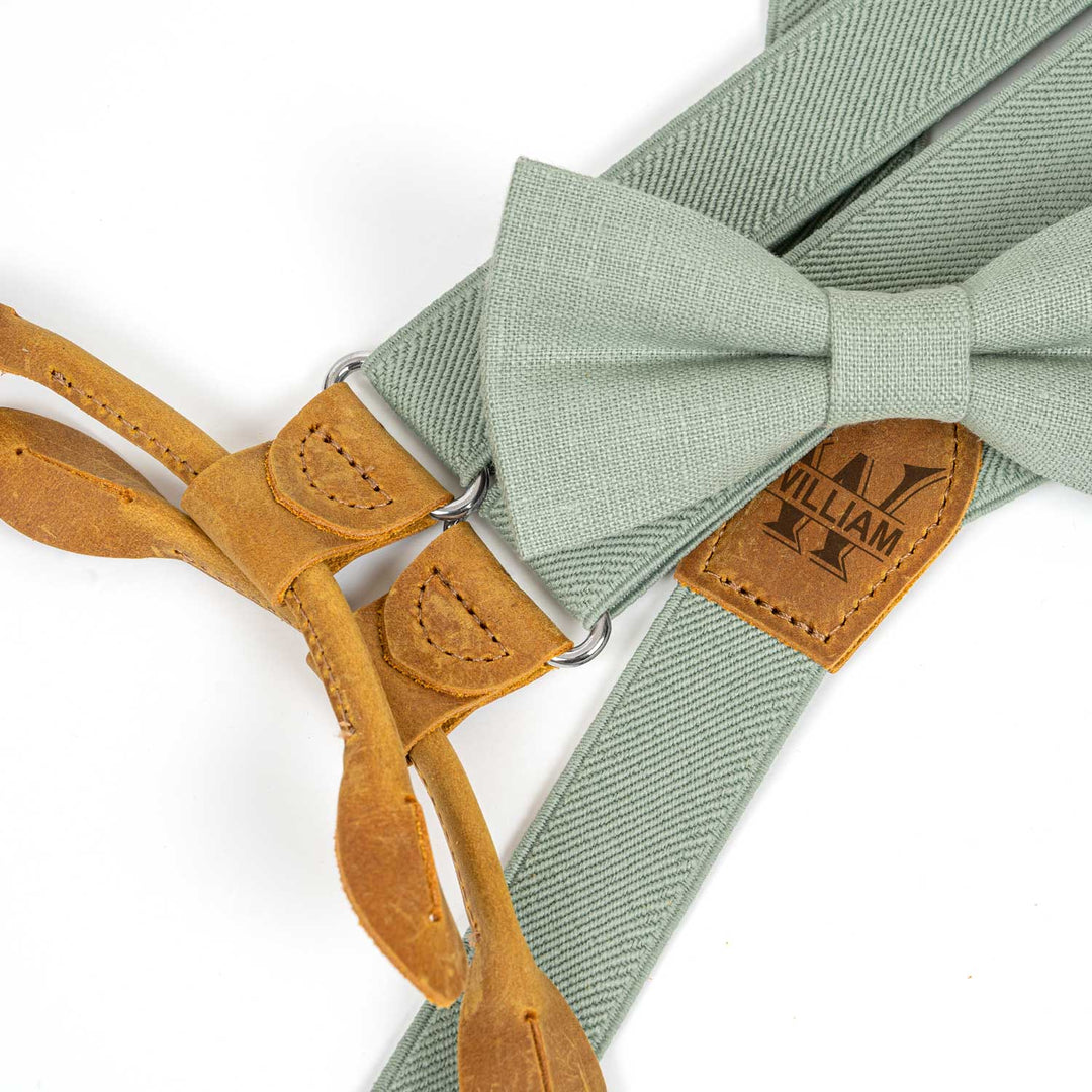 Men's Linen Bow Tie & Elastic Button Suspenders Set - Hemmitie